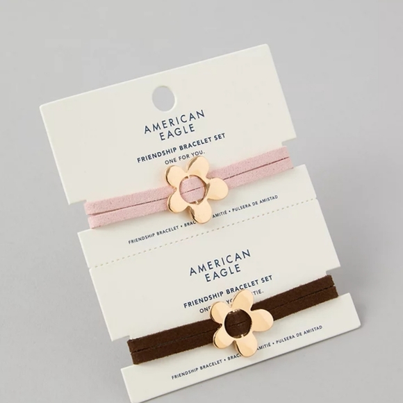 NWT American Eagle Outfitters Gold Resin Friendship Bracelet 2 pack Pink Brown - Picture 3 of 4
